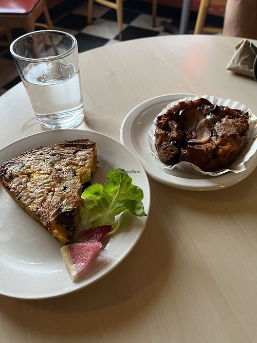 Veesh on the left; bread pudding on the right. 😋  at Village Bakery and Cafe in Athens