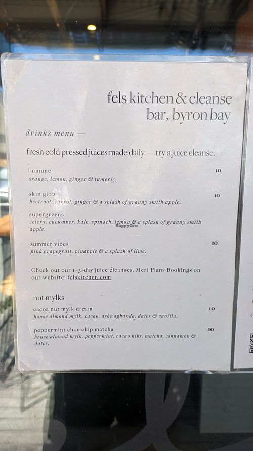 Drinks menu September 2024 at Fel's Kitchen  in Byron Bay