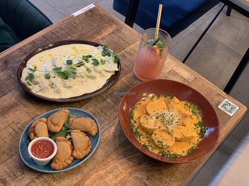 Mushroom ravioli, tortellini, empanadas.   at Palo Verde in Prague