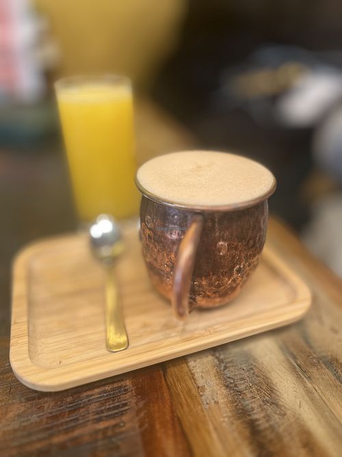 Hot chocolate and fresh orange juice   at Palo Verde in Prague