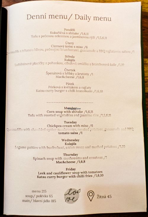 Menu page at Palo Verde at Palo Verde in Prague