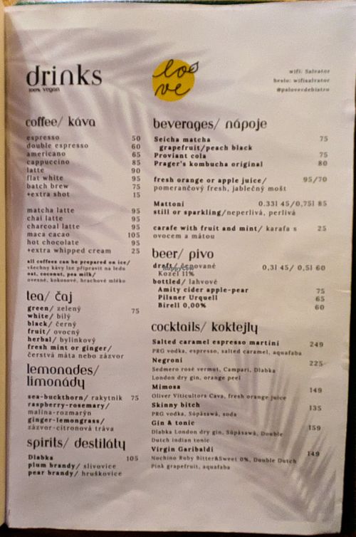 Menu page at Palo Verde at Palo Verde in Prague