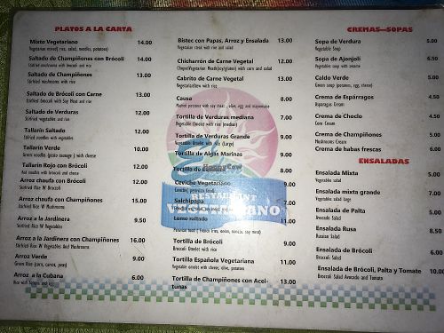 menu at Restaurant Vegetariano El Eden in Chachapoyas