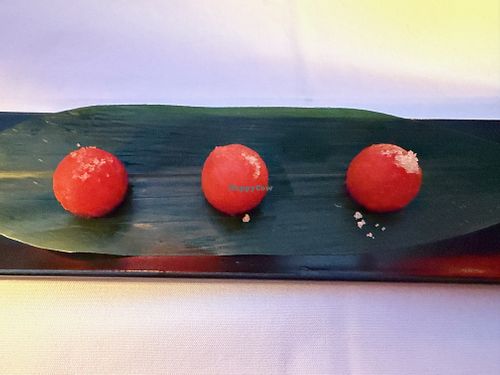 Amuse-bouche - Watermelon balls with sea salt at Black Ginger in Gustavia