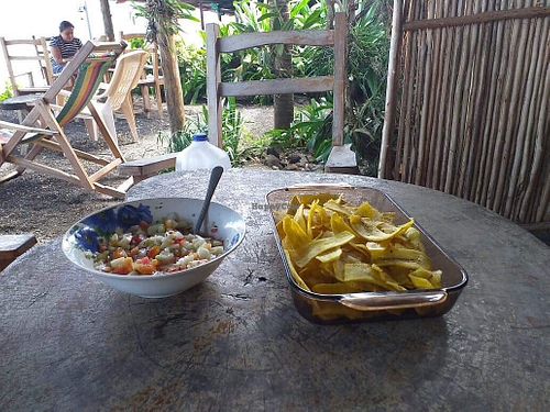 Plantain and salad dip! at Comedor Julias in Ometepe