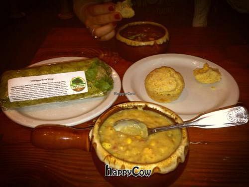 corn chowder, tuna wrap.  at Back To Eden Bakery in Portland
