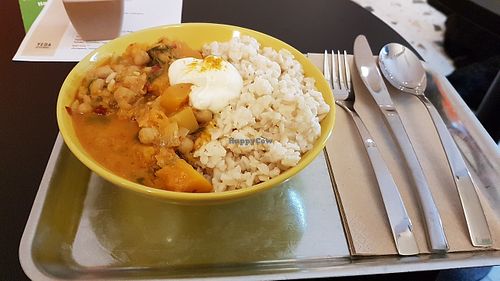 Goan chickpea curry with brown rice and coconut yoghurt at YEDA in London