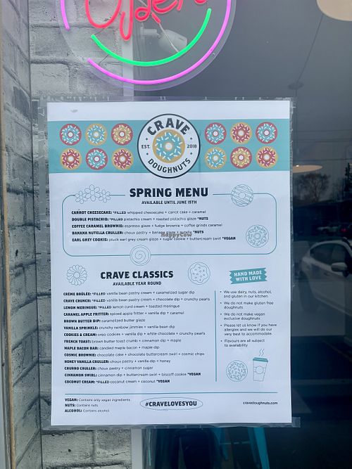 Donut menu  at Crave Doughnuts in Whitby