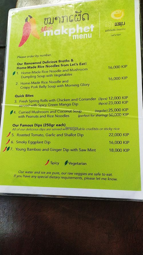 Menu at Mini Makphet in Vientiane