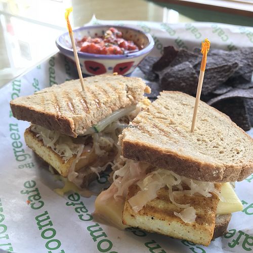 Tofu Reuben with vegan cheese at Green Room Cafe in Cocoa Beach
