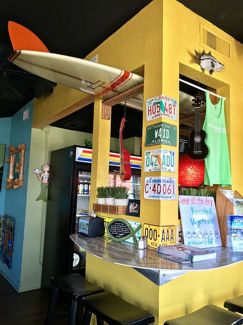 Single seating at this cute little bar  at Green Room Cafe in Cocoa Beach