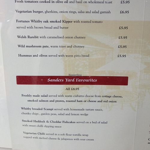 Veg friendly menu  at Sanders Yard in Whitby