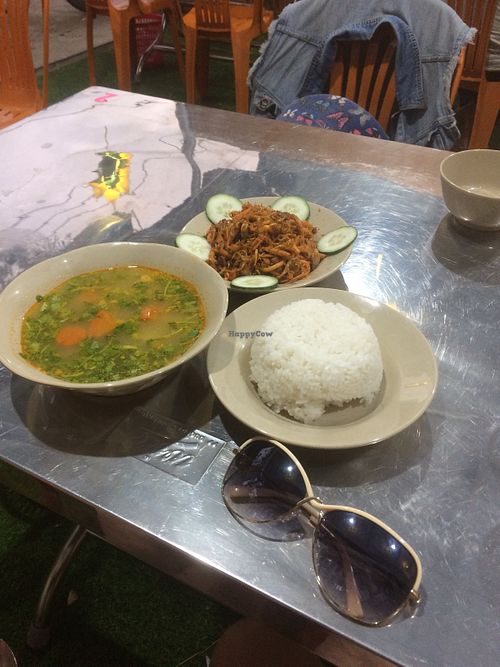 Lemongrass mushrooms and curry with rice  at Huong Tu Bi in Hoi An