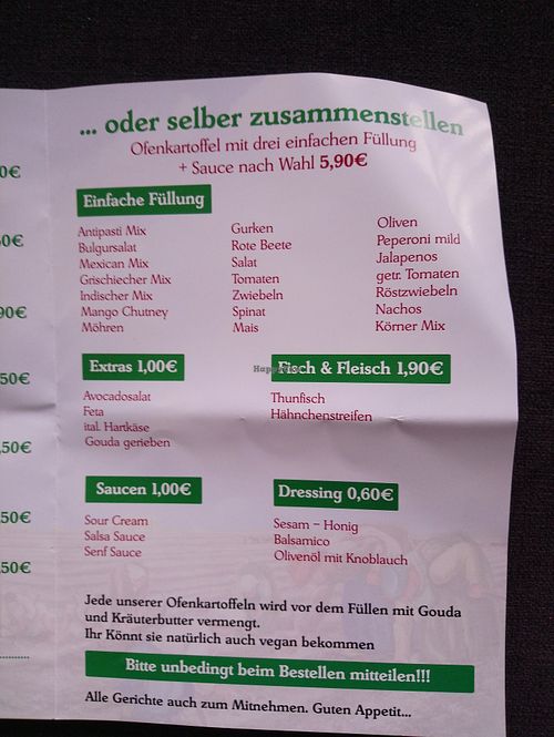 Menu Page 2 at Café & Bistro Erdapfel in Cologne