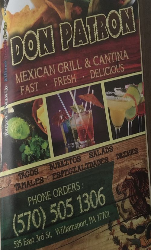 To go menu cover at Don Patron in Williamsport