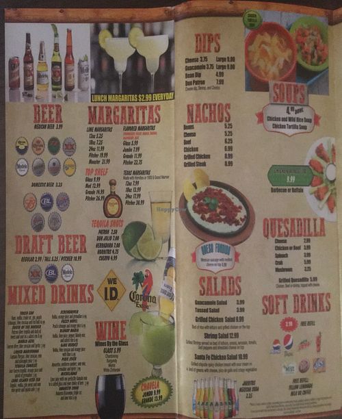 Part of the take out menu showing the guacamole, and drinks. I think I got all the parts of the menu that are vegan at Don Patron in Williamsport