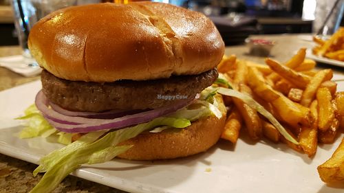 Impossible burger, vegan w/o mayo ($17). Perfectly fine. Liked the fries. at Union Rooftop in Minneapolis