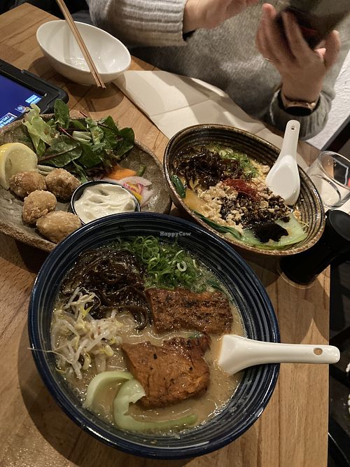 Vegan tonkotsu ramen , chick’n nuggets , tantan black ramen  at Shinmachi in Newtown