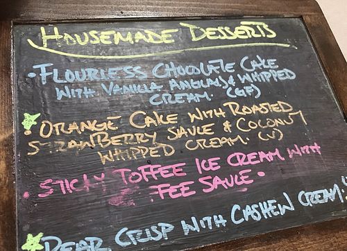 Vegan marked with green star   at Adam's Mountain Cafe in Manitou Springs