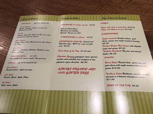 Menu at Treehouse Cafe in Baltimore