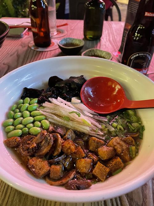 Tofu and mushroom noodle soup  at Bowls Noodle Bar in Oranjestad