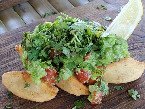 Potato dumplings with green pea guacamole at Boutique Farmers in Pak Nam Pran