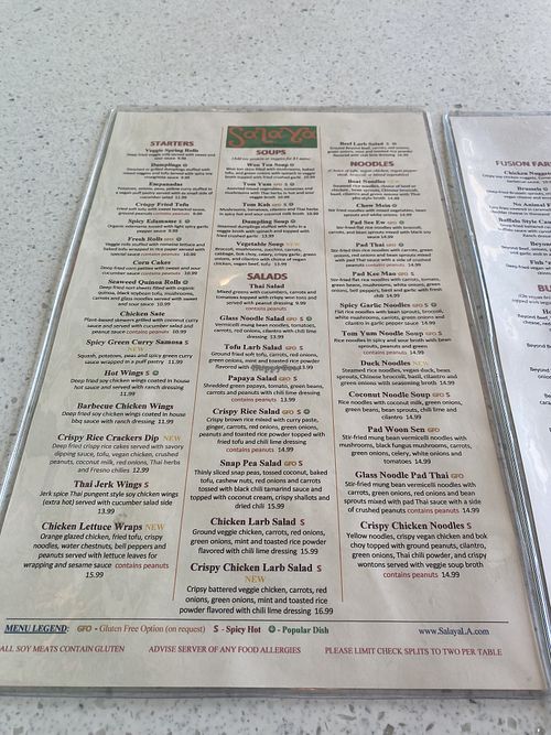 Extensive Menu  at Salaya in Los Angeles