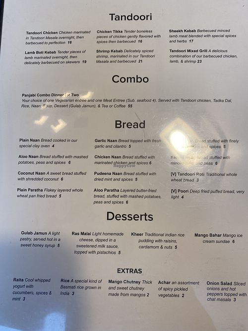 Menu at Panjabi Tadka in Springfield