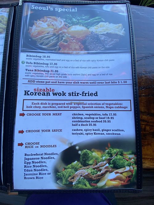 Korean menu  at Ying's in Hyannis