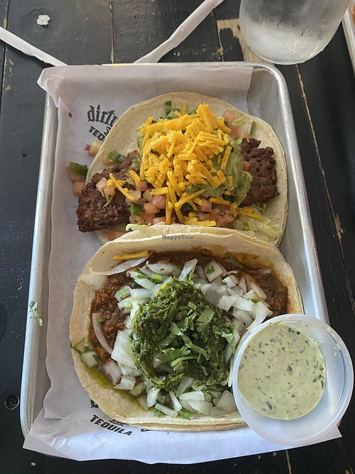 Vegan tacos!! Not sure if dipping sauce is vegan tho   at Dirty Taco + Tequila in Rockville Centre