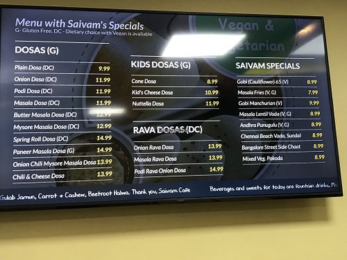 Menu 2  at Saivam in Anaheim