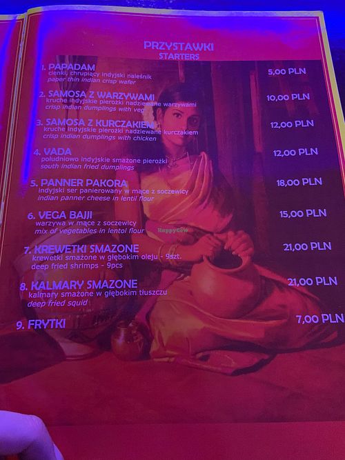 Menu  at Raj India in Gorzow Wielkopolski