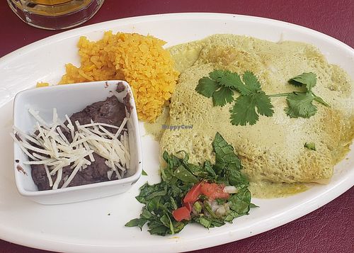 Chicken enchiladas with "cheese" at Fiesta Oaxaca in Santa Fe
