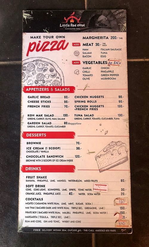 Menu listing (excluding bar/wine list) at Little Red Oven in Trat