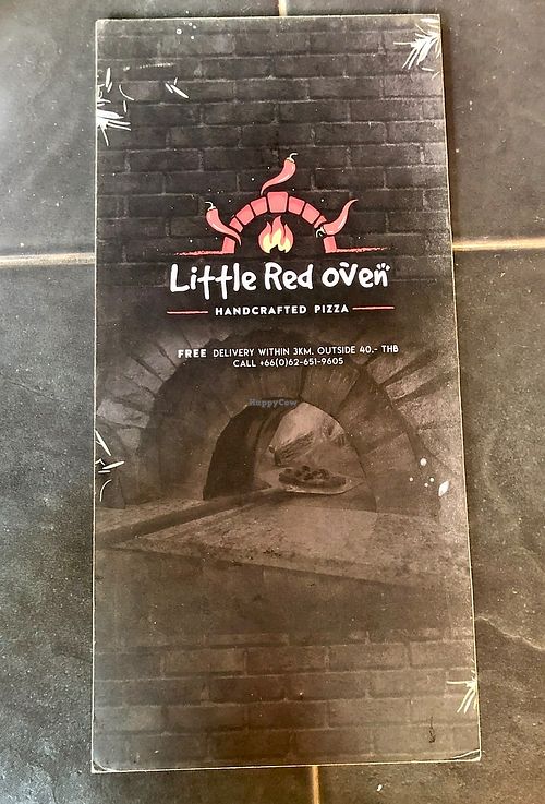 Back of menu (note the logo and oven) at Little Red Oven in Trat
