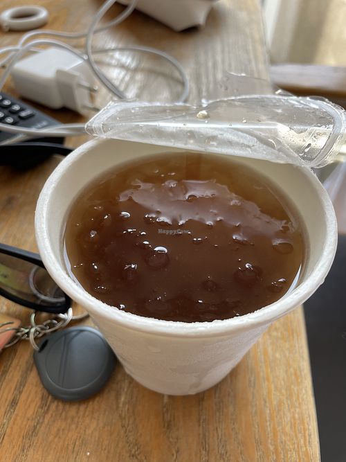 It was like glass jelly in refreshing cold black tea.   at LáiYīn Fāng 萊茵坊 in Tainan