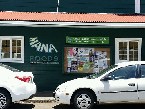 outside plus event board at Mana Foods in Paia