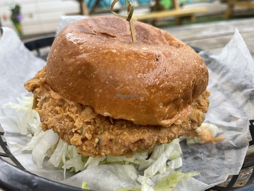 Chicken burger at Korny Vibes in Houston