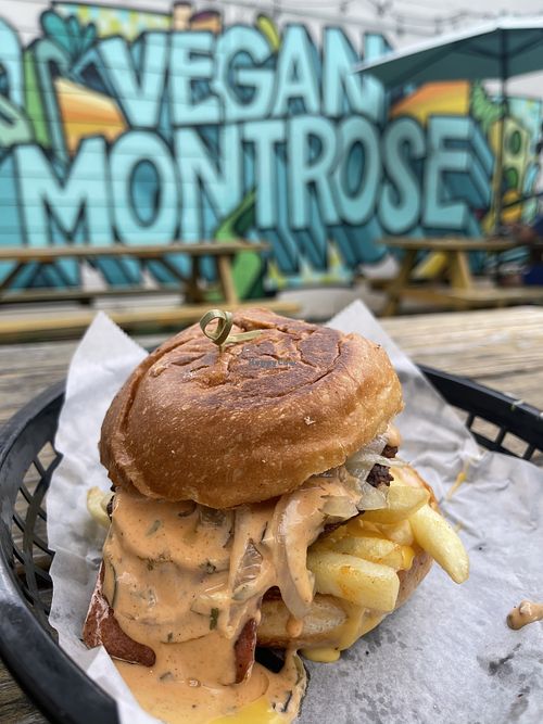 Burger at Korny Vibes in Houston