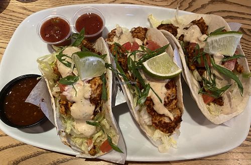 Soy Chicken taco’s made vegan.    at Original Joe's in Edmonton