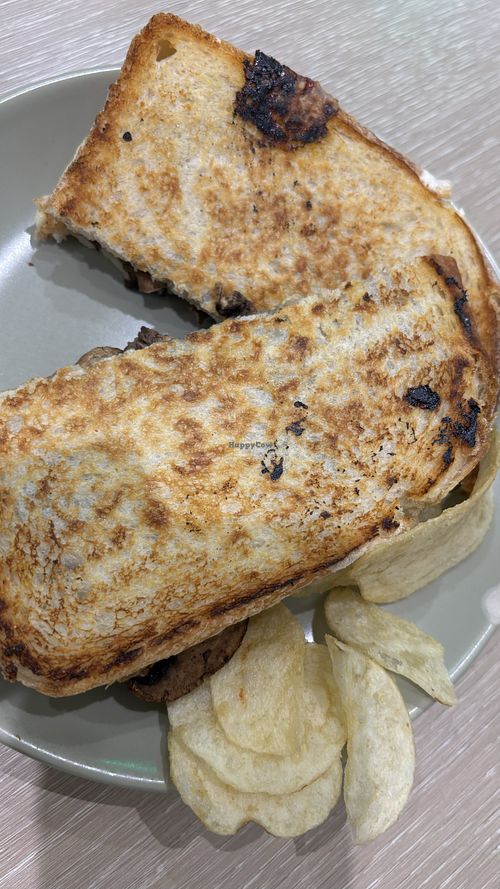 Mushroom toastie. Delicious!  at Jumi's Cafe in South Yarra