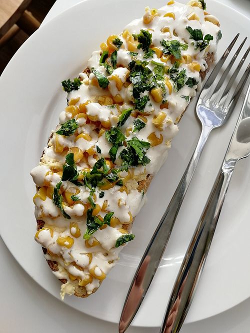 Humus toast at Avocado Market in Belgorod