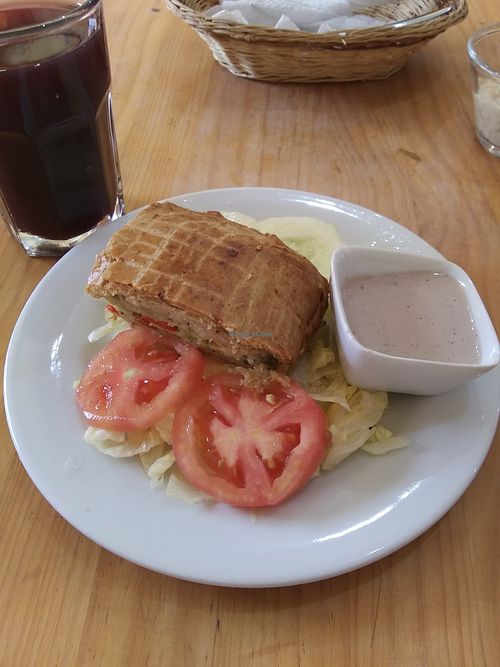 Broccoli pastry with salad and olive dressing at Ganimedes in Piura