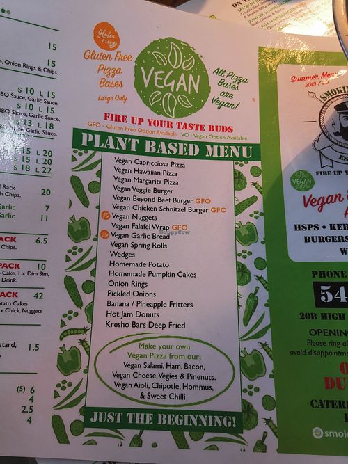 Vegan menu at Smoking Moe's in Lancefield