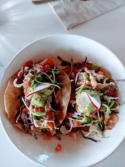 Fish tacos - made with coconut! Amazing!! at The Village in San Diego