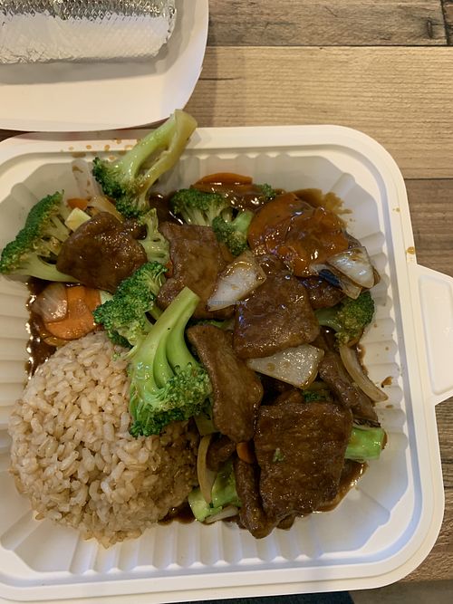 Noble broccoli with brown rice   at Loving Hut in Redlands