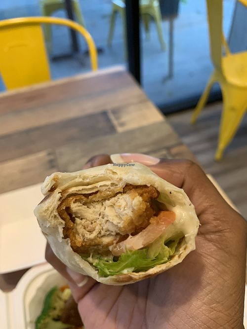 Mini vegan chik’n tender wrap   at Loving Hut in Redlands