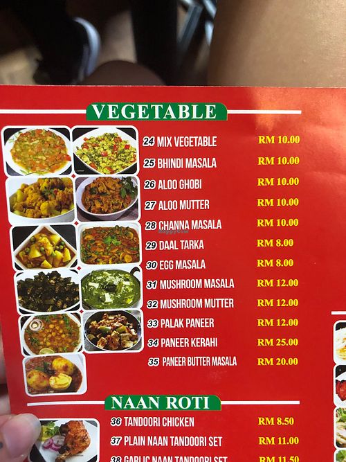 Menu at Danish Briyani House in Penang