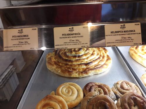 vegan pitas at Kljuch Bakery in Belgrade