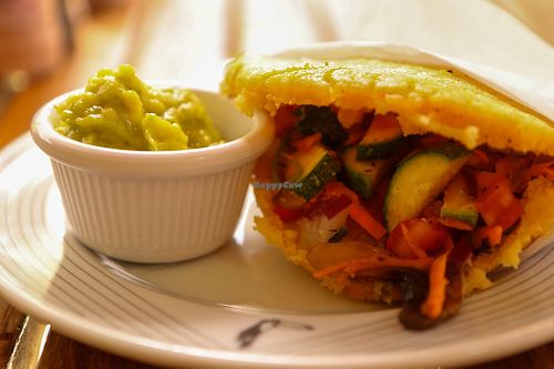 vegan arepa at La Bohème in Willemstad